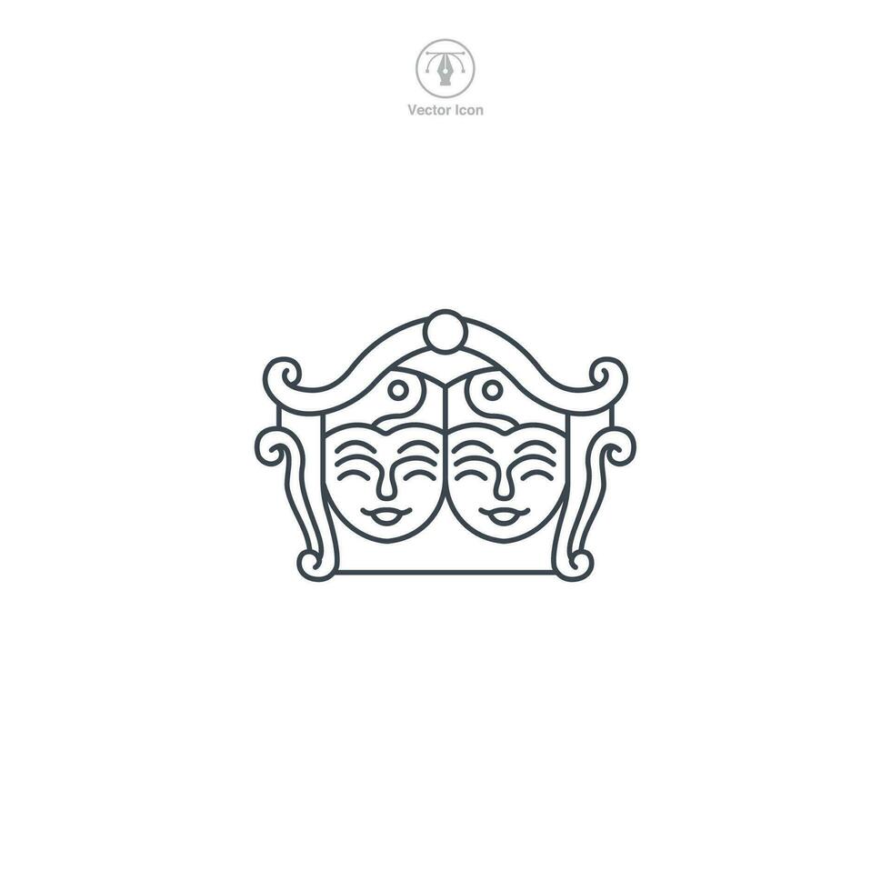 Theater icon vector depicts a stylized venue for performing arts, signifying drama, performance, entertainment, culture, and cinema