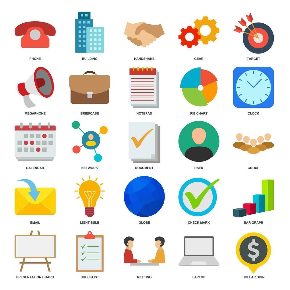 A collection of 25 vector icons representing various aspects of business management. These icons can be used to enhance presentations, websites, or any design related to business