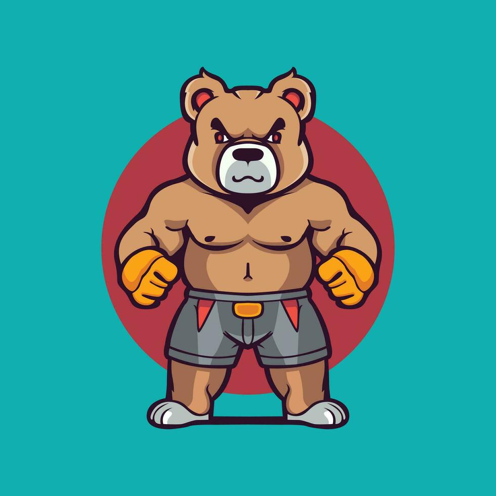 Vector MMA Bear Fighter Character Mascot Logo Style