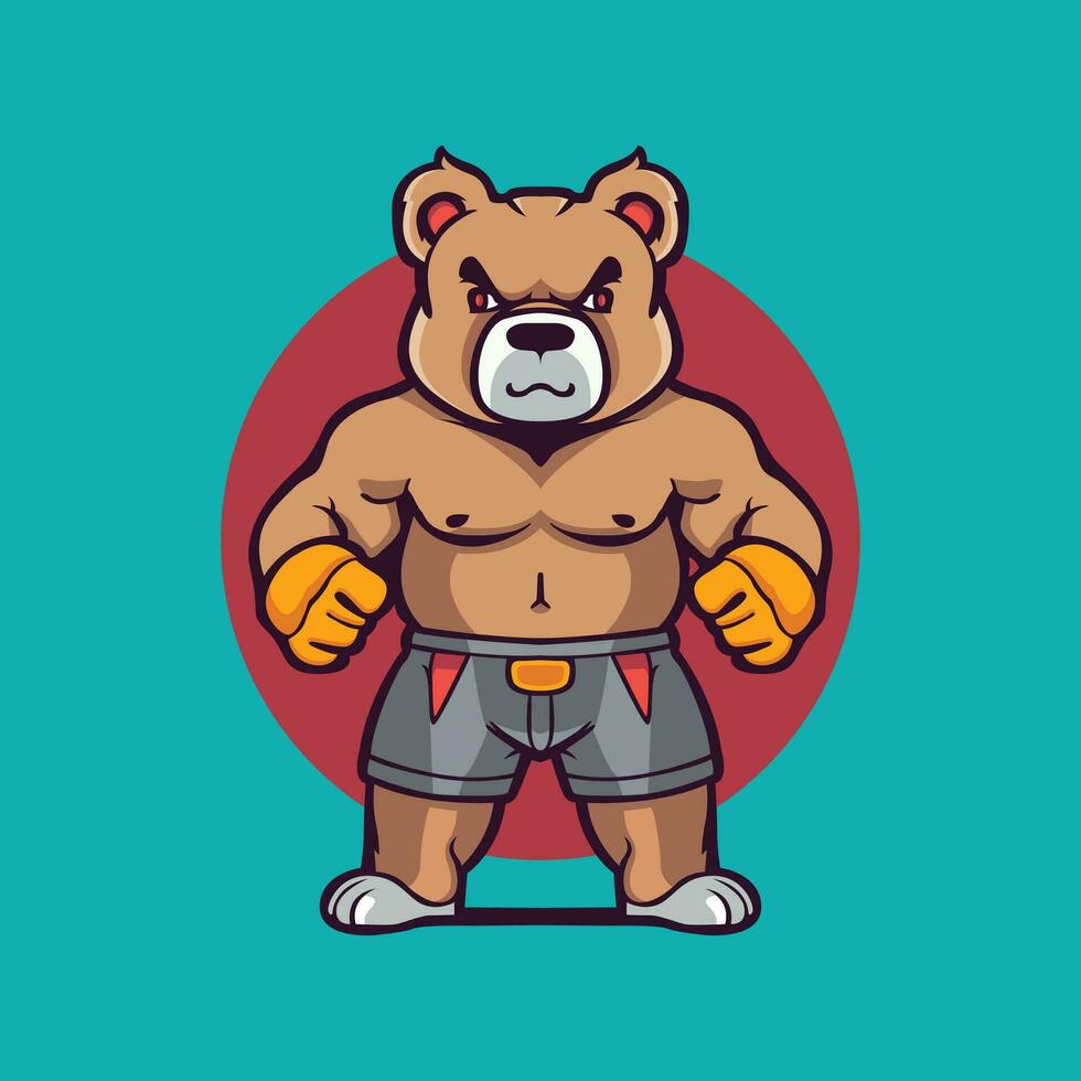 vector mma oso combatiente personaje mascota logo estilo