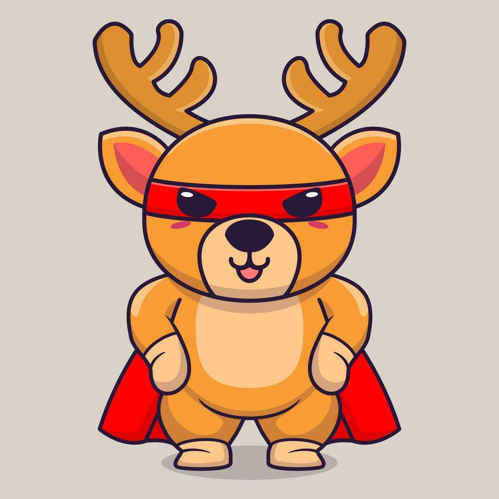 Vector cute deer super hero cartoon vector icon illustration