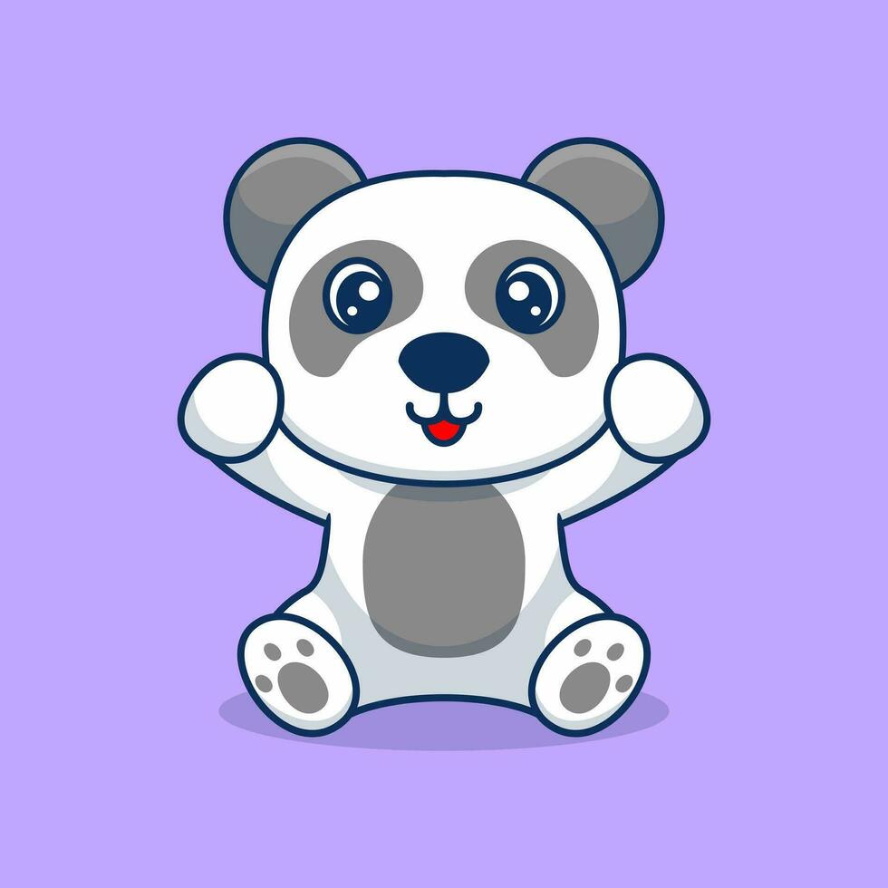 vector panda sentado linda creativo kawaii dibujos animados mascota logo