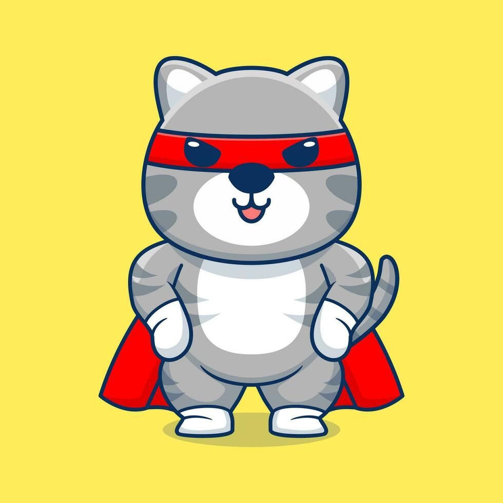 Vector cute cat super hero cartoon vector icon illustration