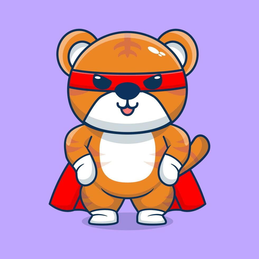 Vector cute tiger super hero cartoon vector icon illustration