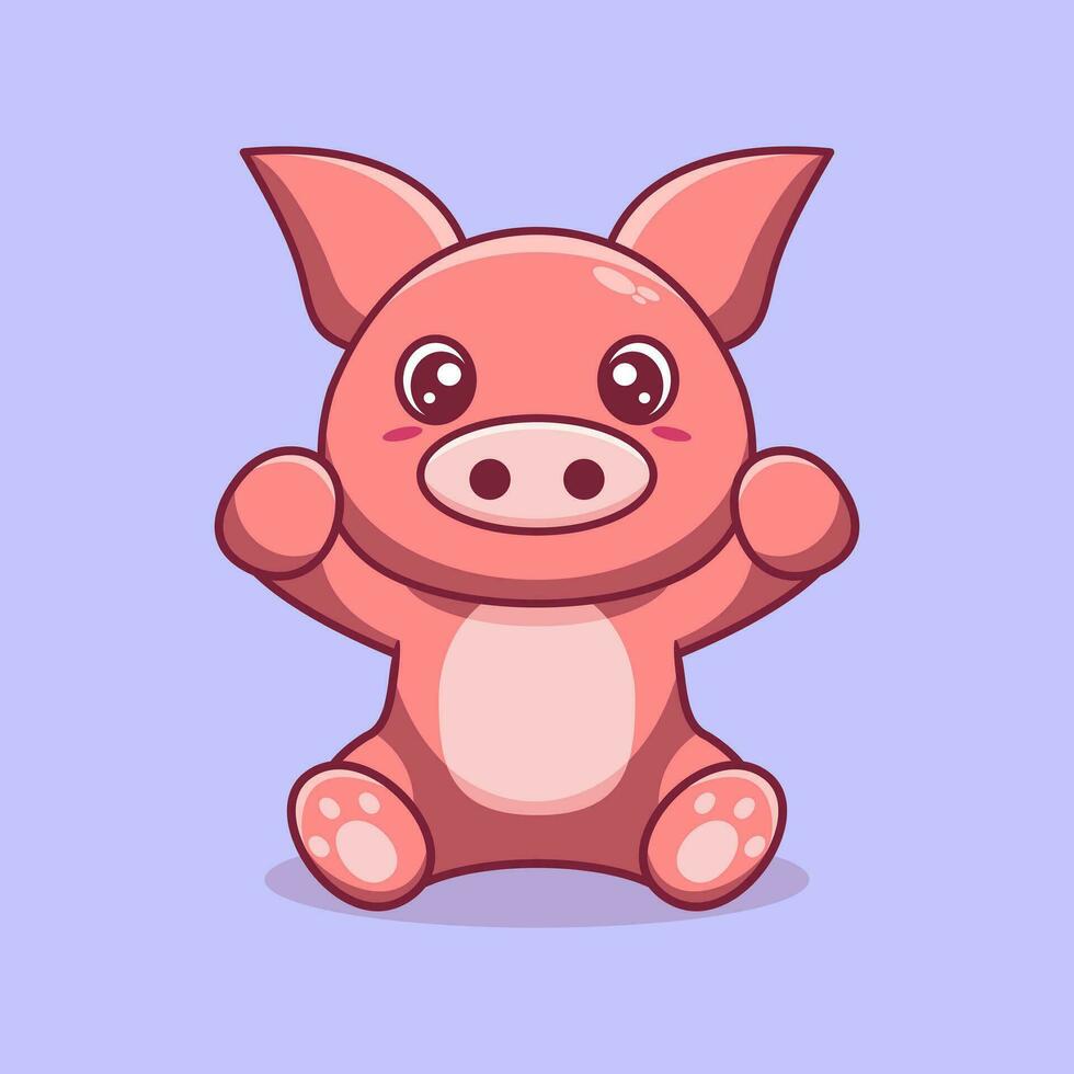 Vector pig sitting cute creative kawaii cartoon mascot logo