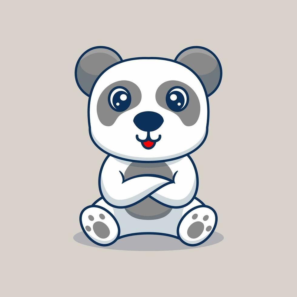vector panda sentado linda creativo kawaii dibujos animados mascota logo