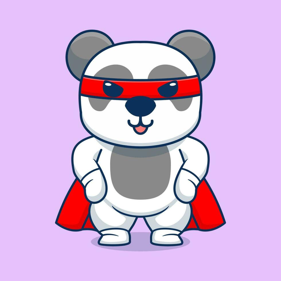 Vector cute panda super hero cartoon vector icon illustration