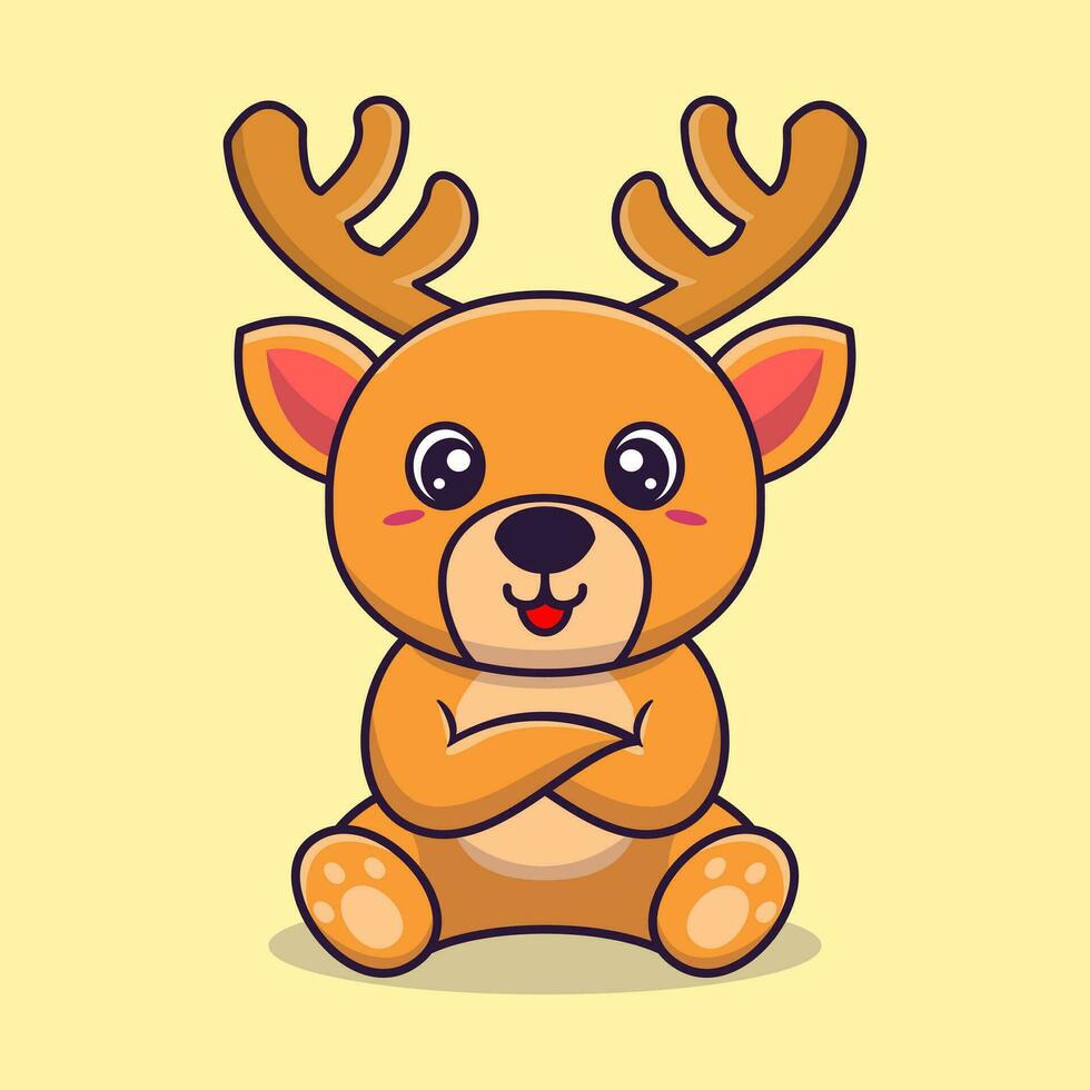 Vector deer sitting cute creative kawaii cartoon mascot logo