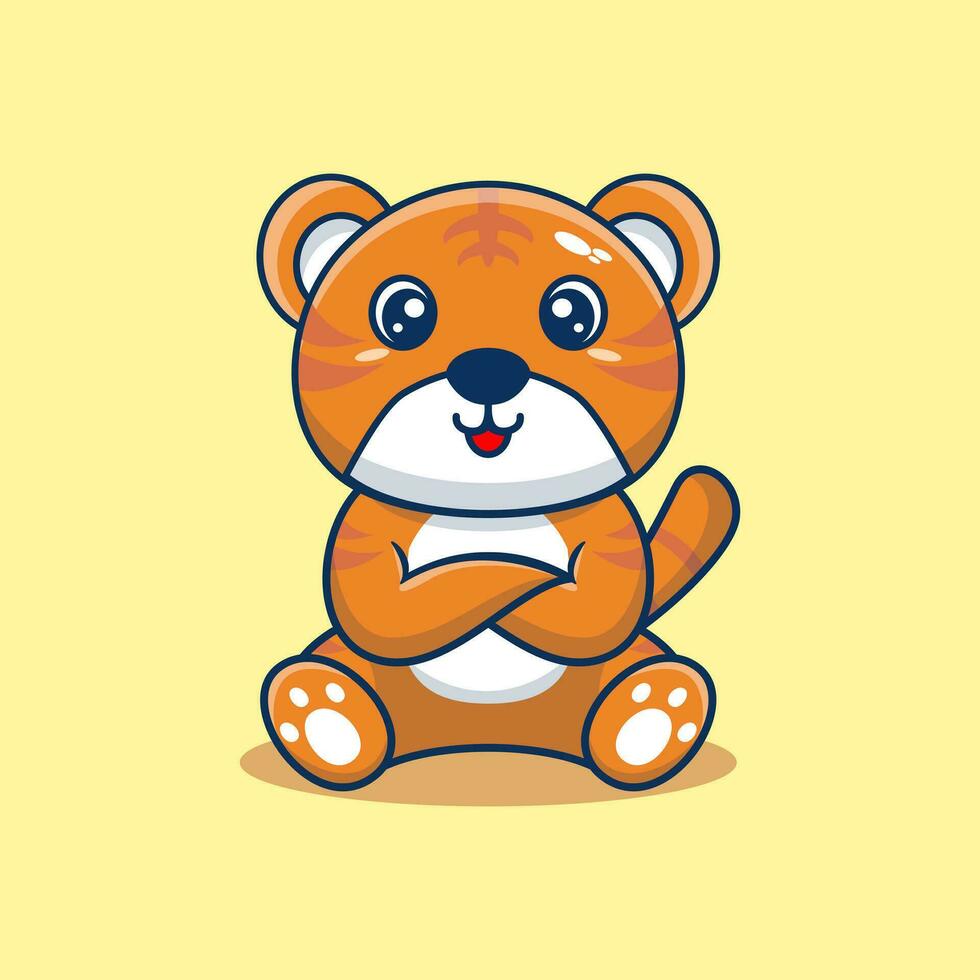 Vector tiger sitting cute creative kawaii cartoon mascot logo