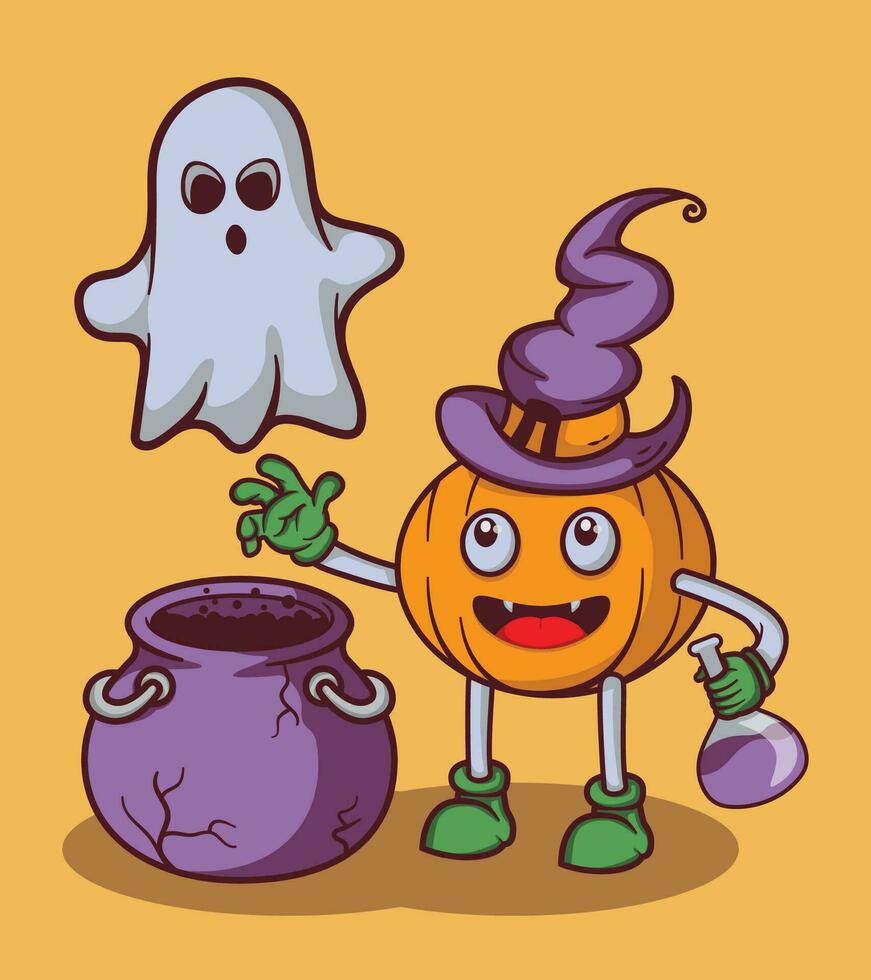 Vector halloween ghost potion with cute character illustration