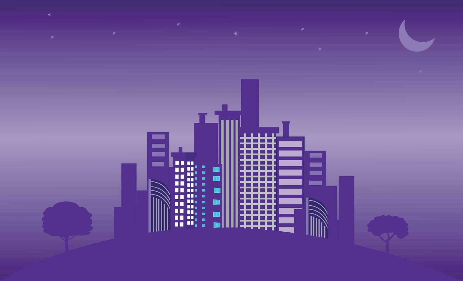 Vector illustration of night cityscape with the moon,