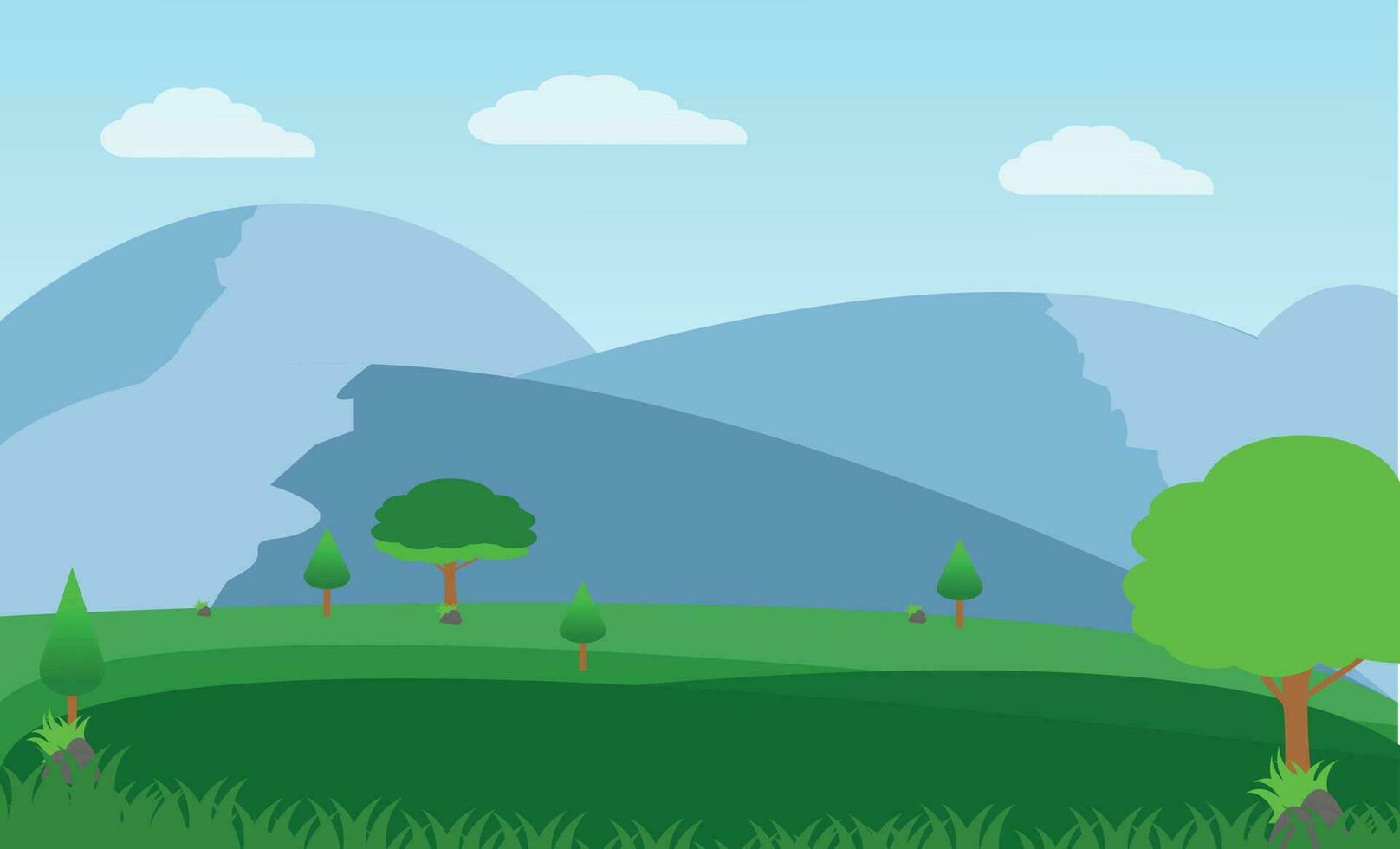 Rural landscape with a beautiful view of distant fields and hills. Raster illustration. vector