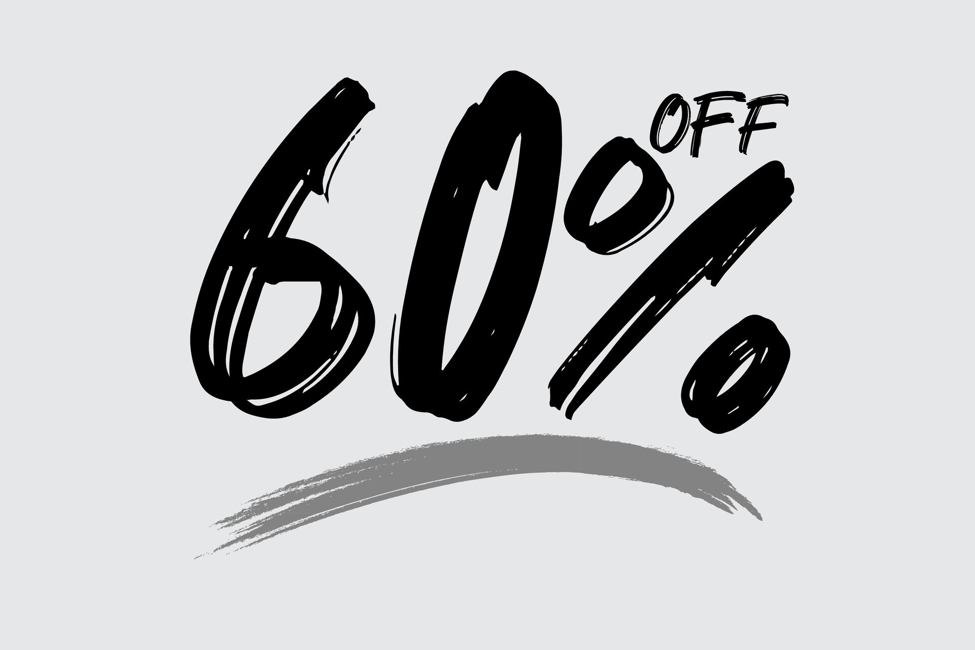 Special offer discount. Hand drawn numbers of 60 percent OFF. Black