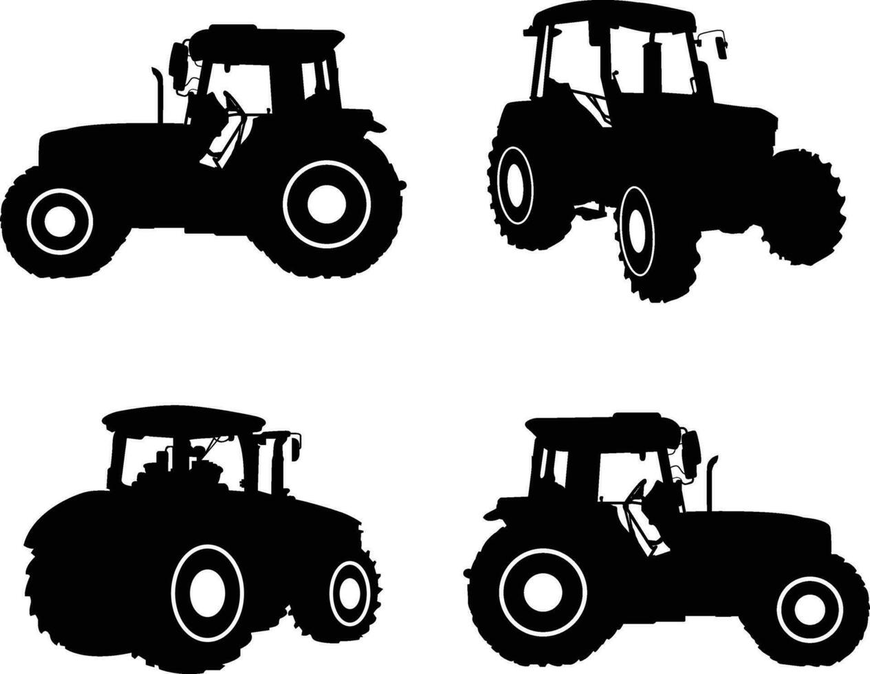 A vector tractor collection in different positions