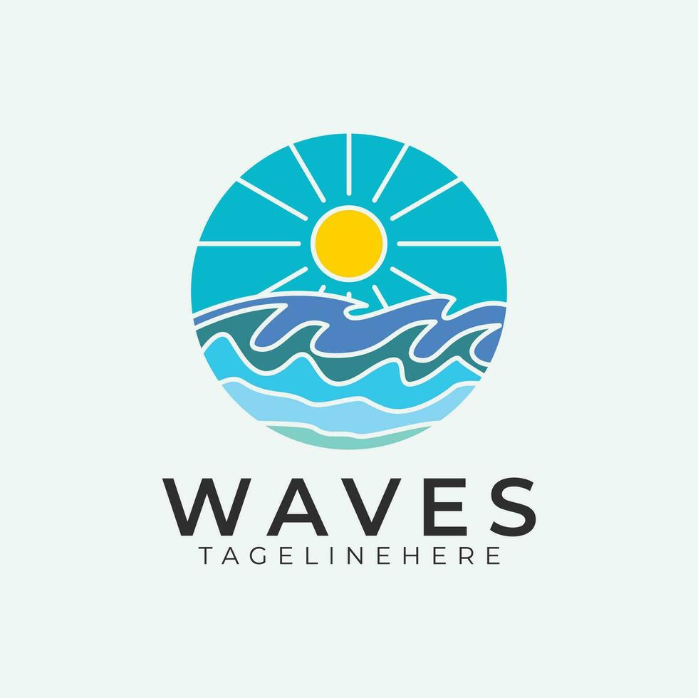 ocean sun wave logo image  vector design template