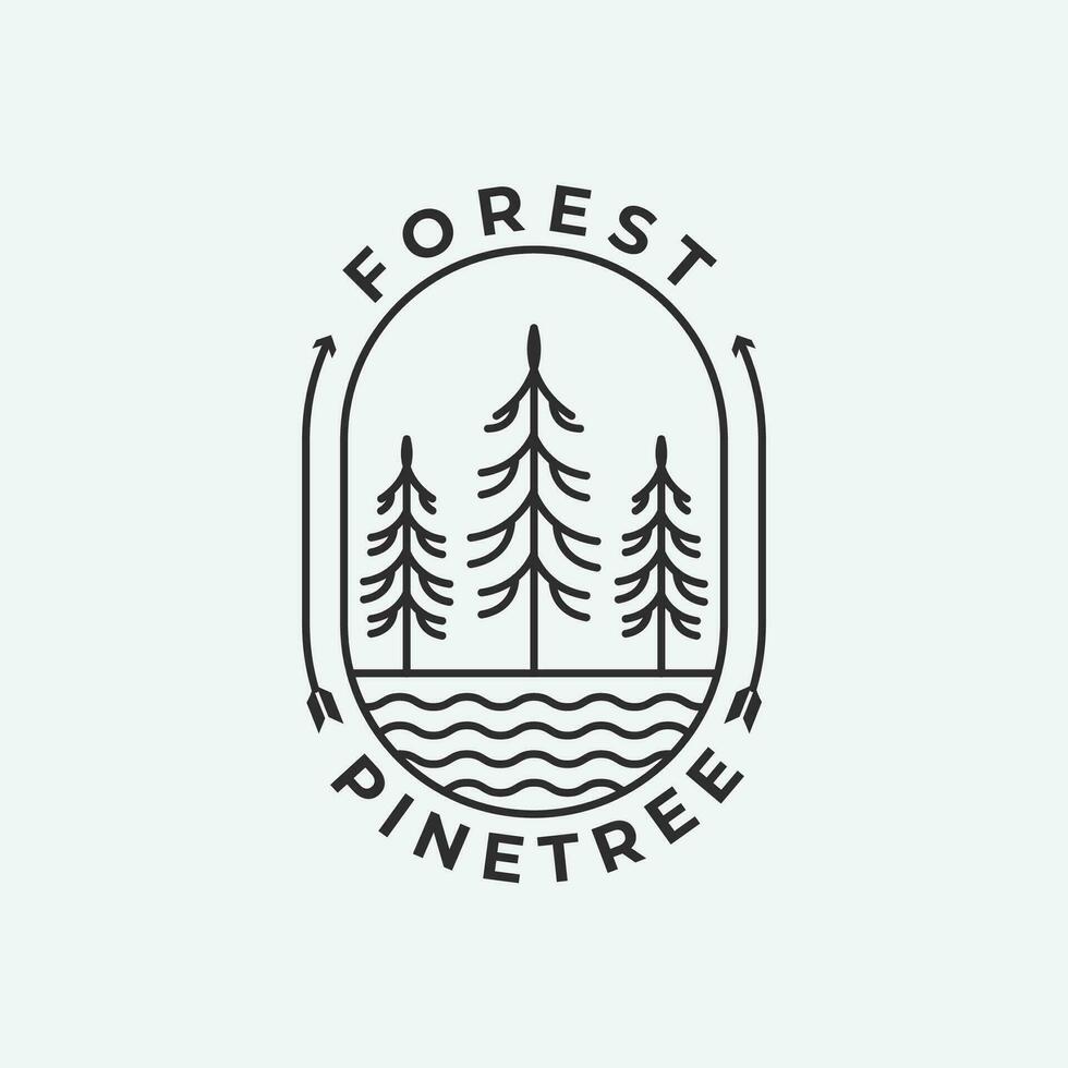 pine tree line art logo illustration design, tree forest simple design vector