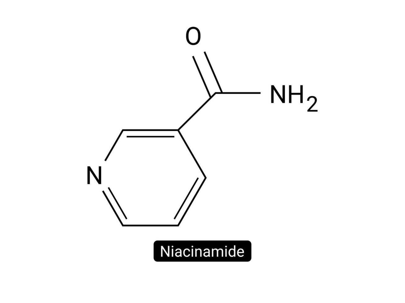 Nicotinamide drug and vitamin molecule skeletal formula vector illustration on white background.