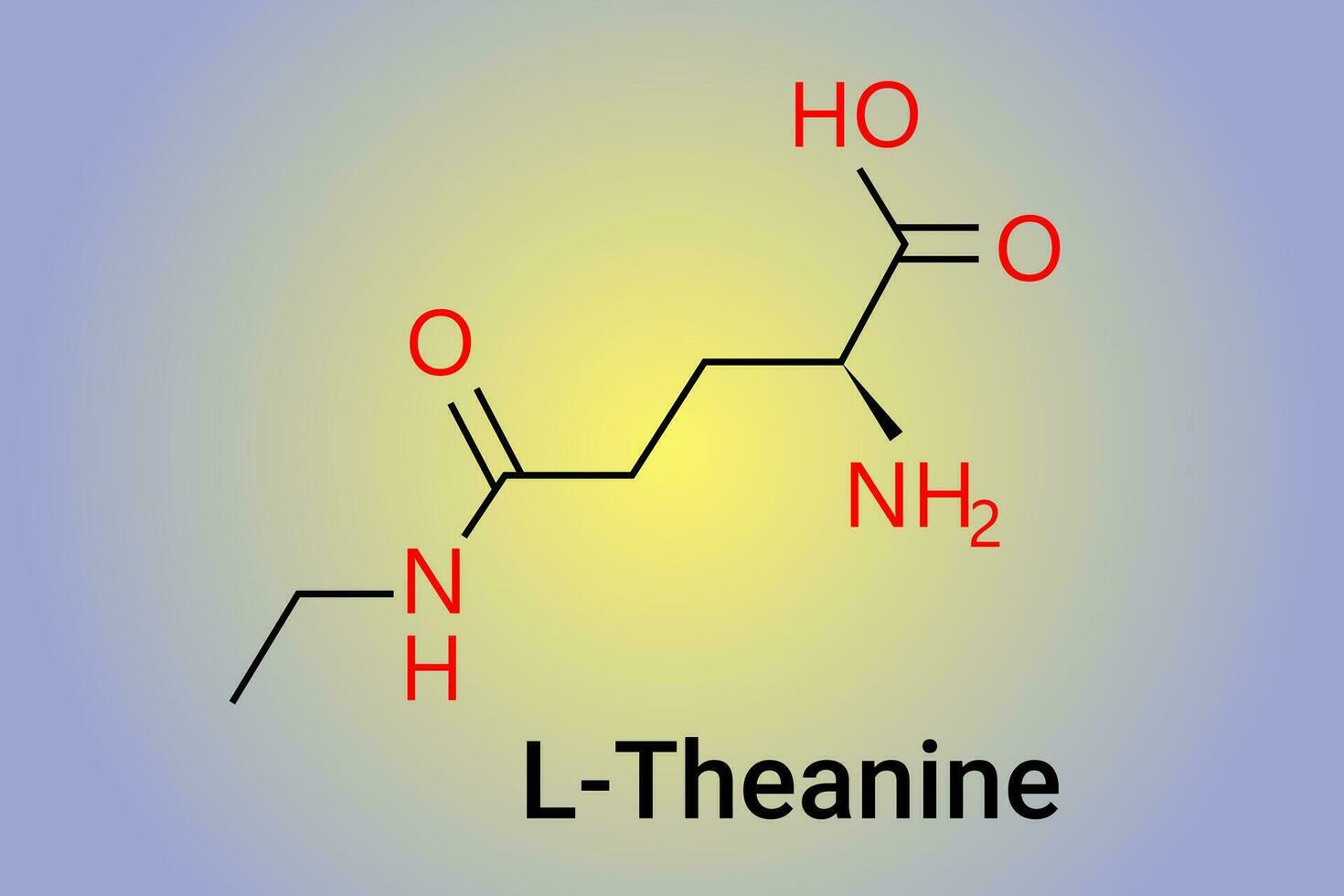 Vector illustration of L-Theanine herbal molecule green tea amino acid chemical skeletal formula.