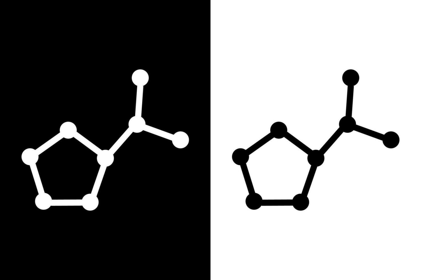 Proline amino acid molecule. Oxygen, Carbon and Nitrogen atoms shown as circles in vector illustration.
