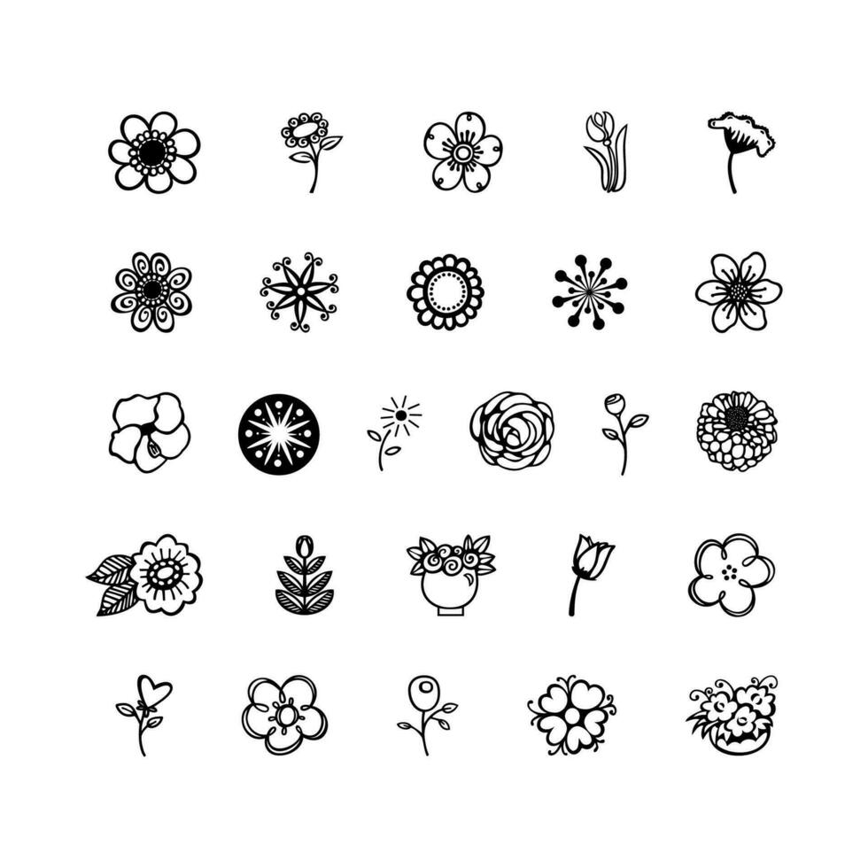 Daisy Camomile. chamomile silhouette shape icon line set. Cute round flower plant nature collection. vector