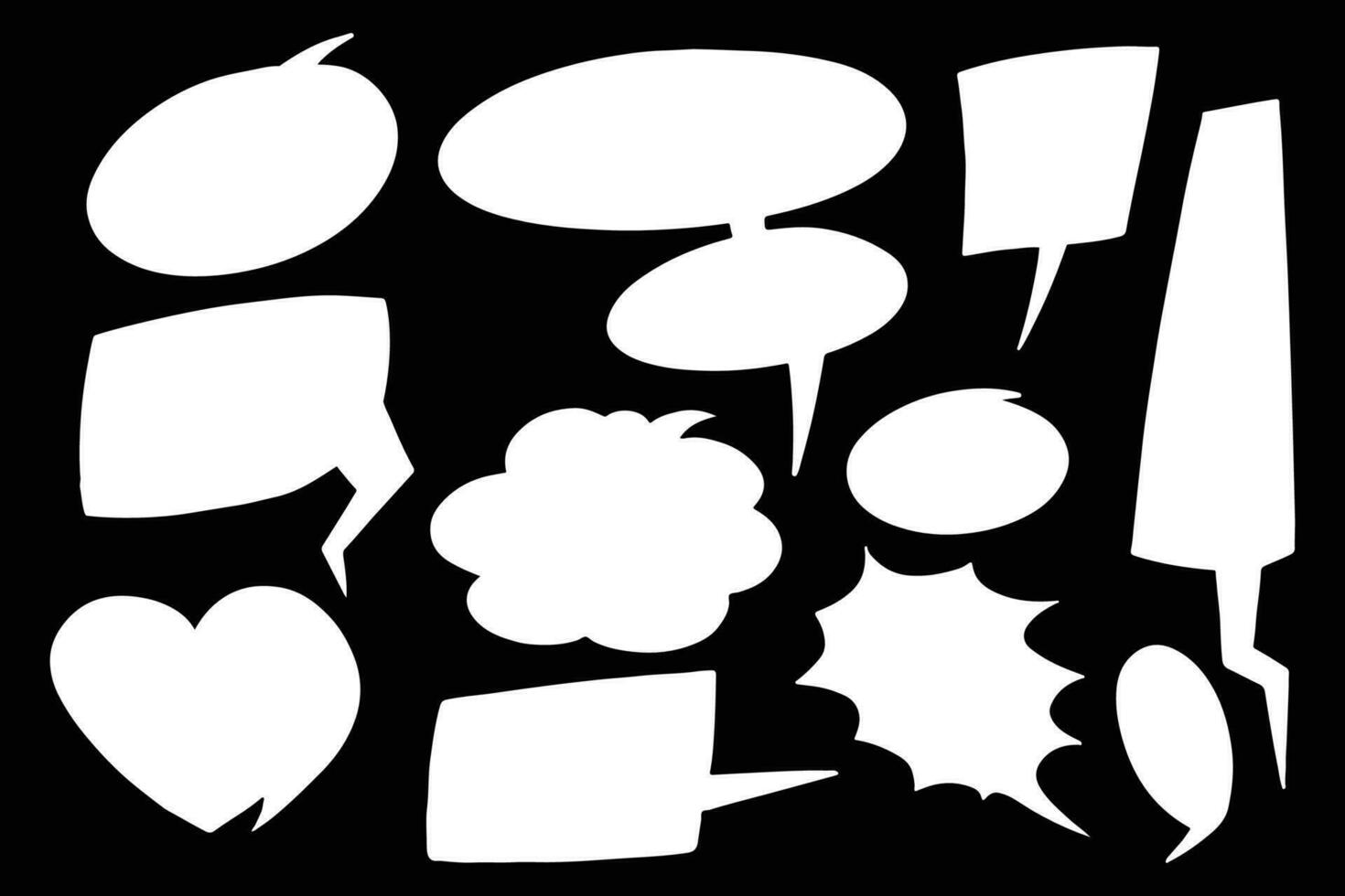 Hand drawn black and white speech bubble set design vector