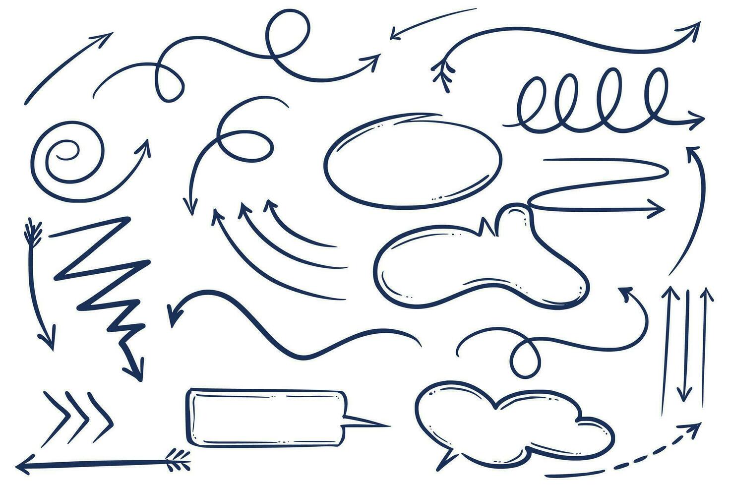Hand drawn arrow sketch and speech bubble set design vector