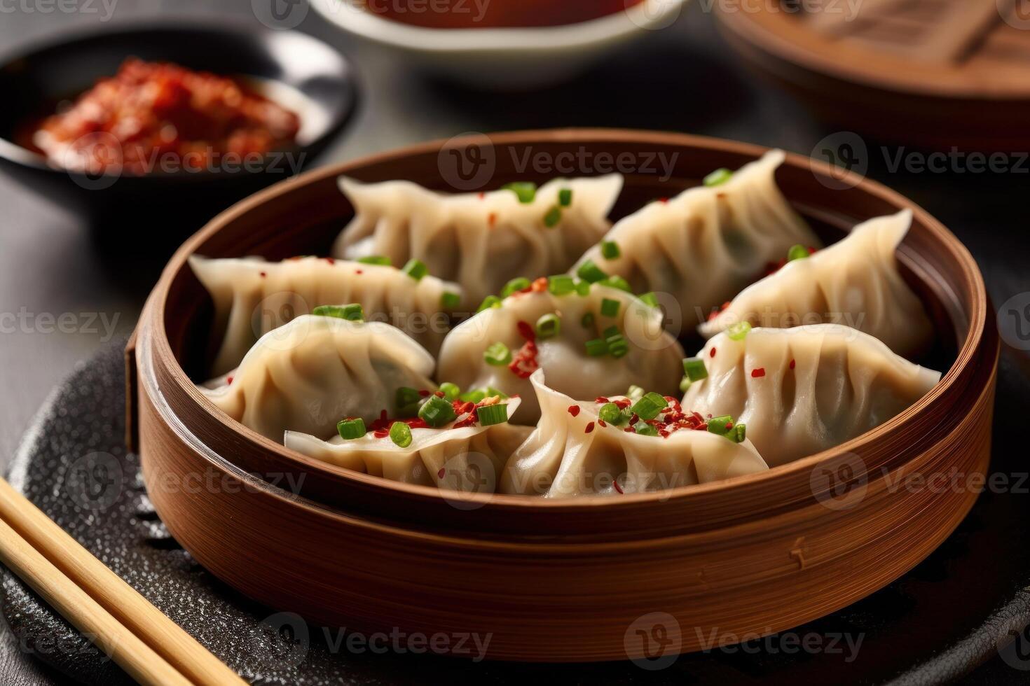 stock photo of Mandu or mandoo with chopsticks are dumplings in Korea food photography