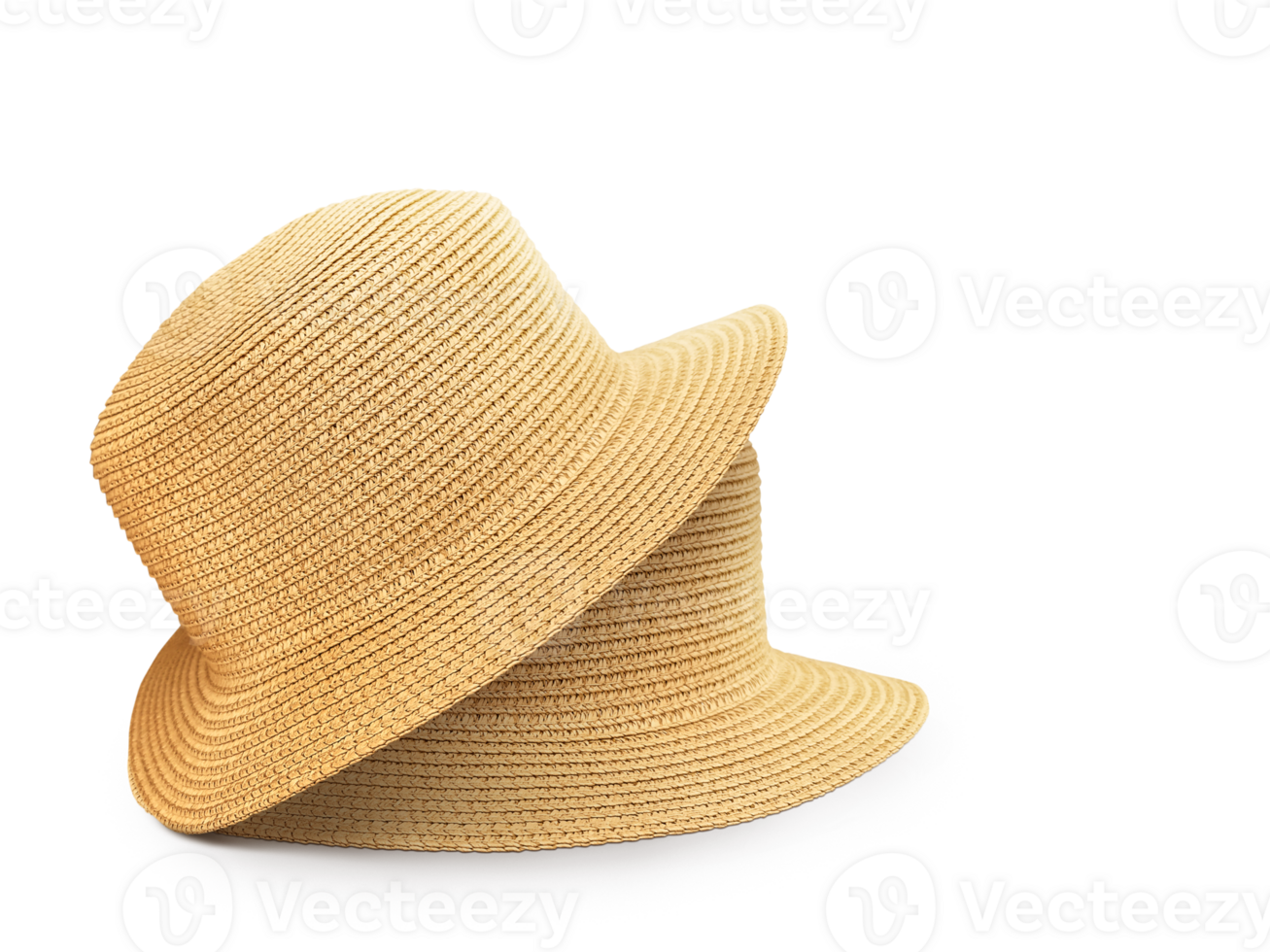 Two vintage straw hats isolated PNG transparent