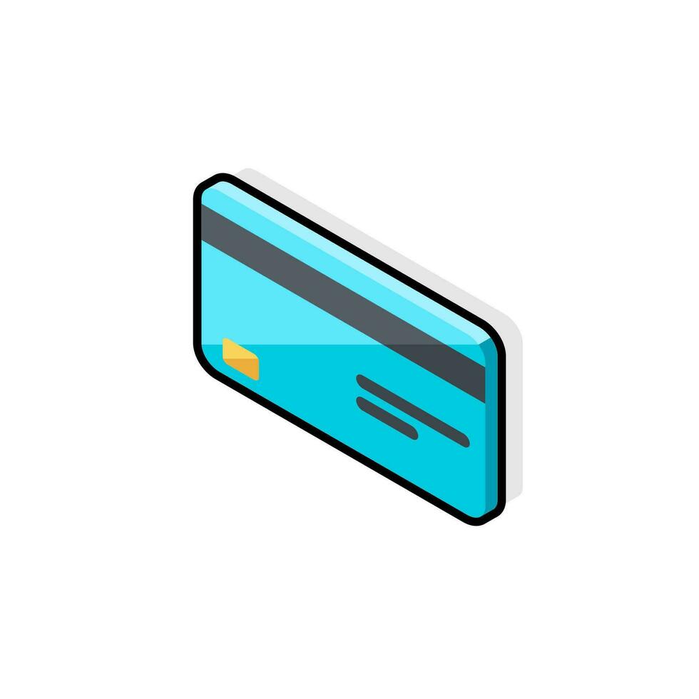 Credit card left view - Black Stroke with Shadow icon vector isometric. Flat style vector illustration.