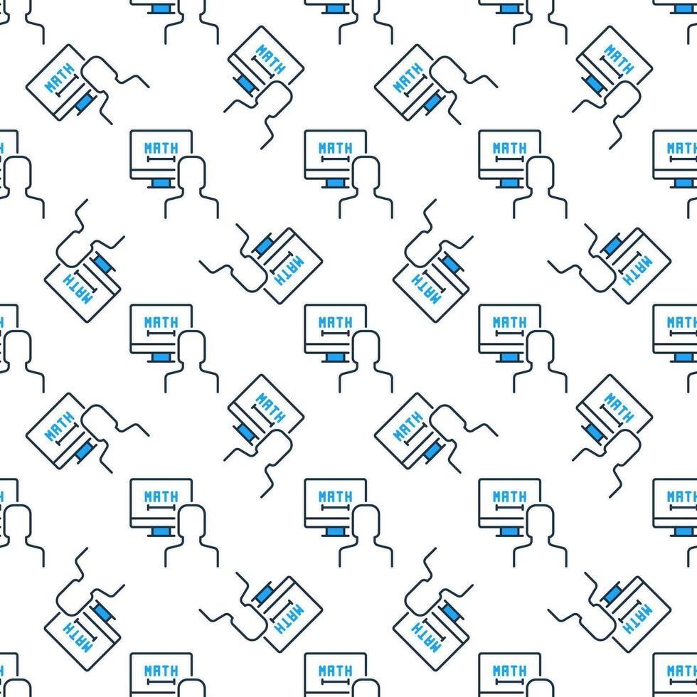 Online Mathematics Tutoring vector Man and Computer Math colored seamless pattern