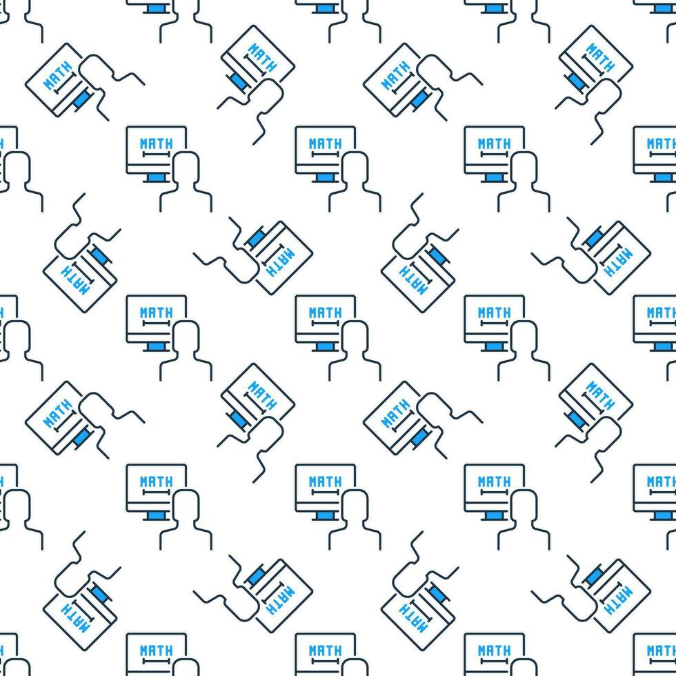 Online Mathematics Tutoring vector Man and Computer Math colored seamless pattern