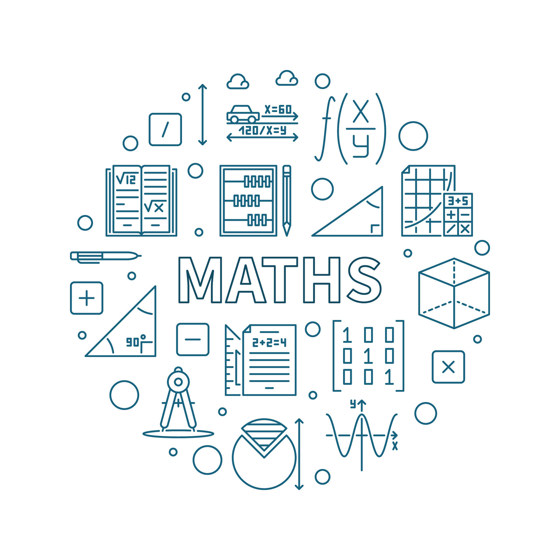 Maths concept vector outline round banner. Math circle illustration