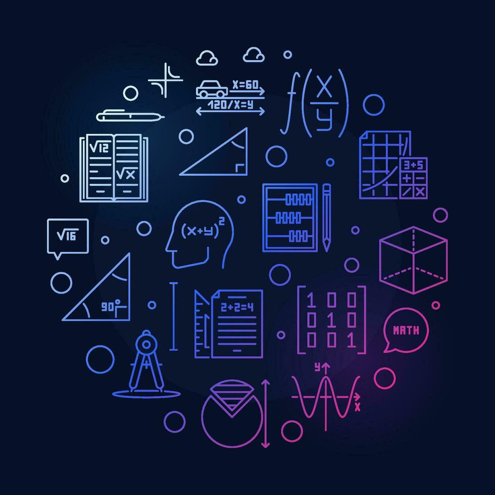 Maths Learning vector line round colored banner. Math concept