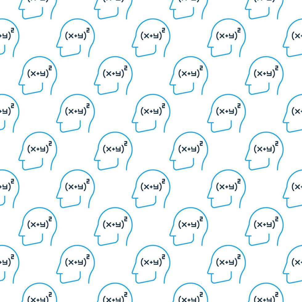Blue Human Head with Math Mind vector concept line seamless pattern