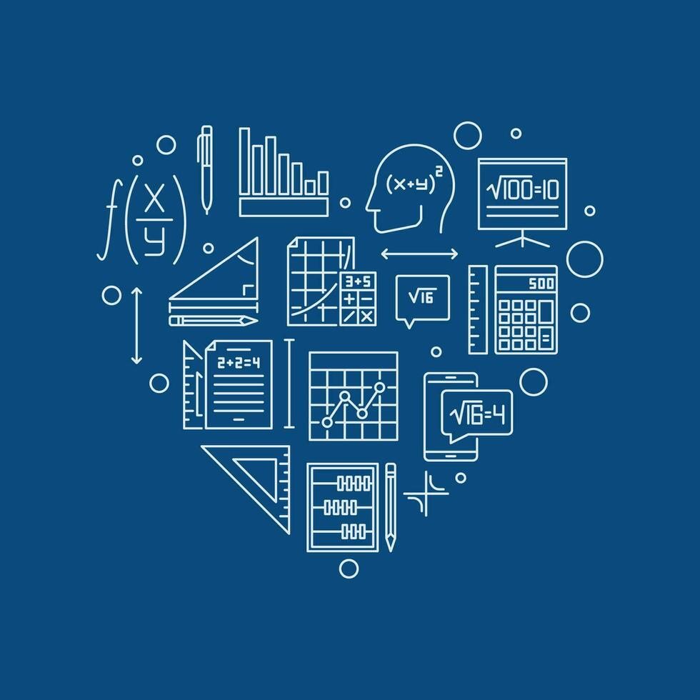 Algebra Learning White Heart vector thin line banner. I Love Science concept illustration