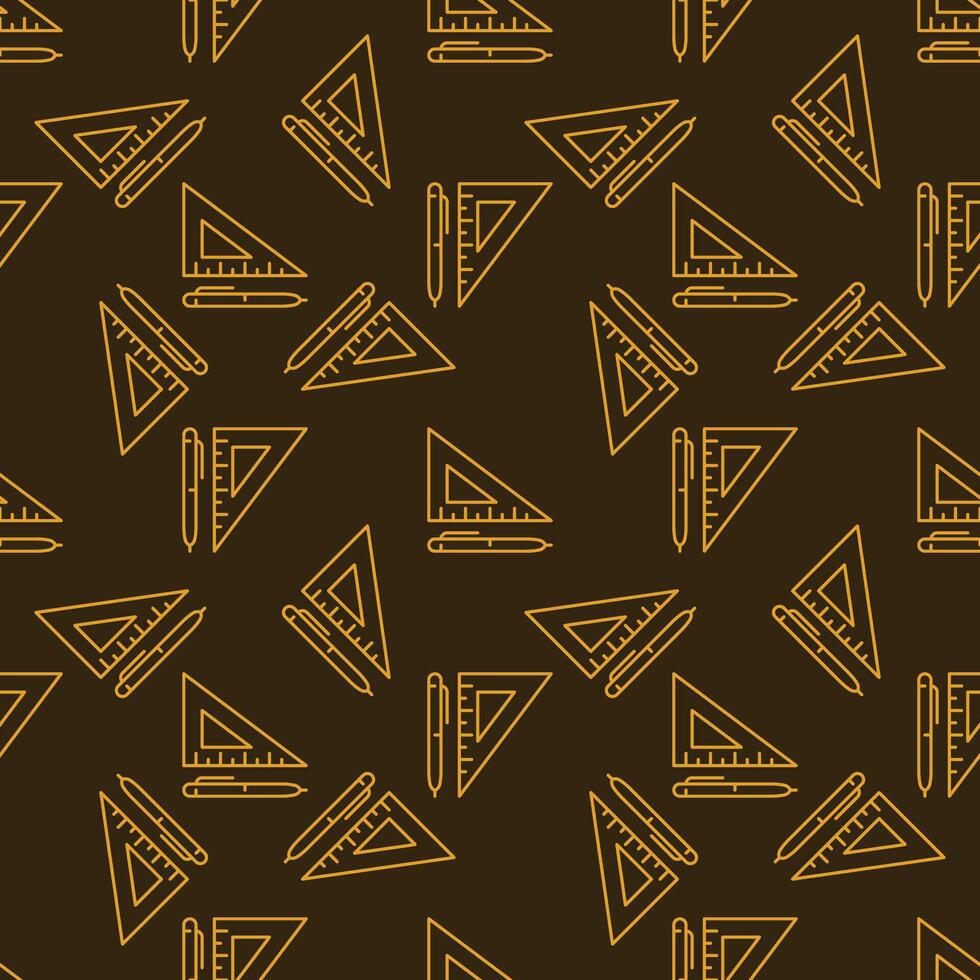 Pen with Triangle vector concept brown outline seamless pattern