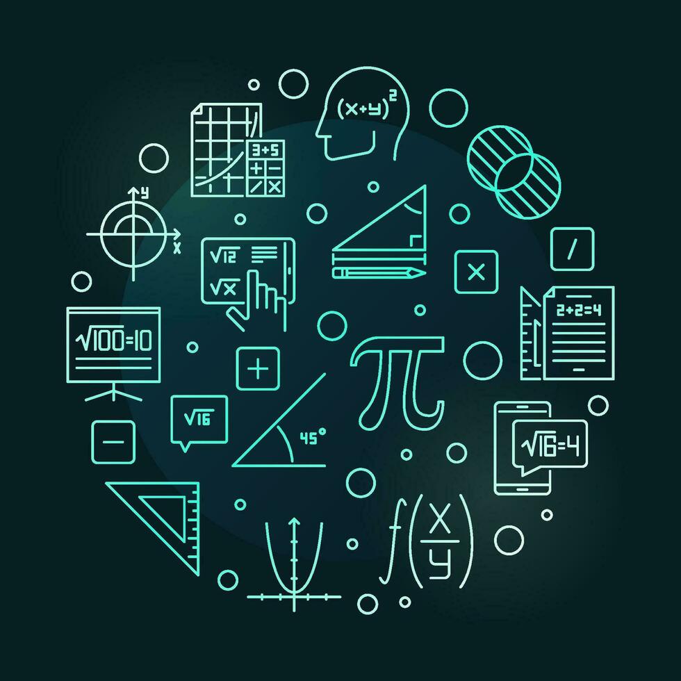 I Love Mathematics vector outline round colored banner - Math round concept illustration