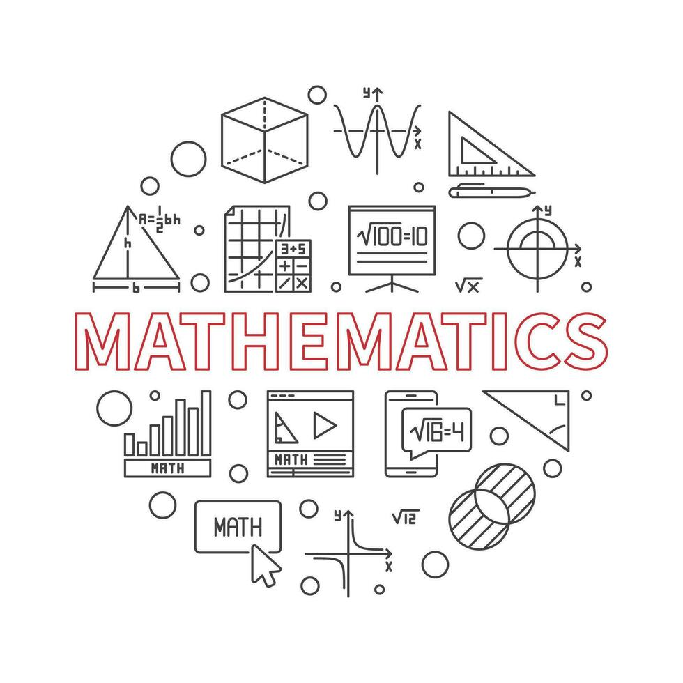 Mathematics concept vector line circular banner. Math minimal round illustration