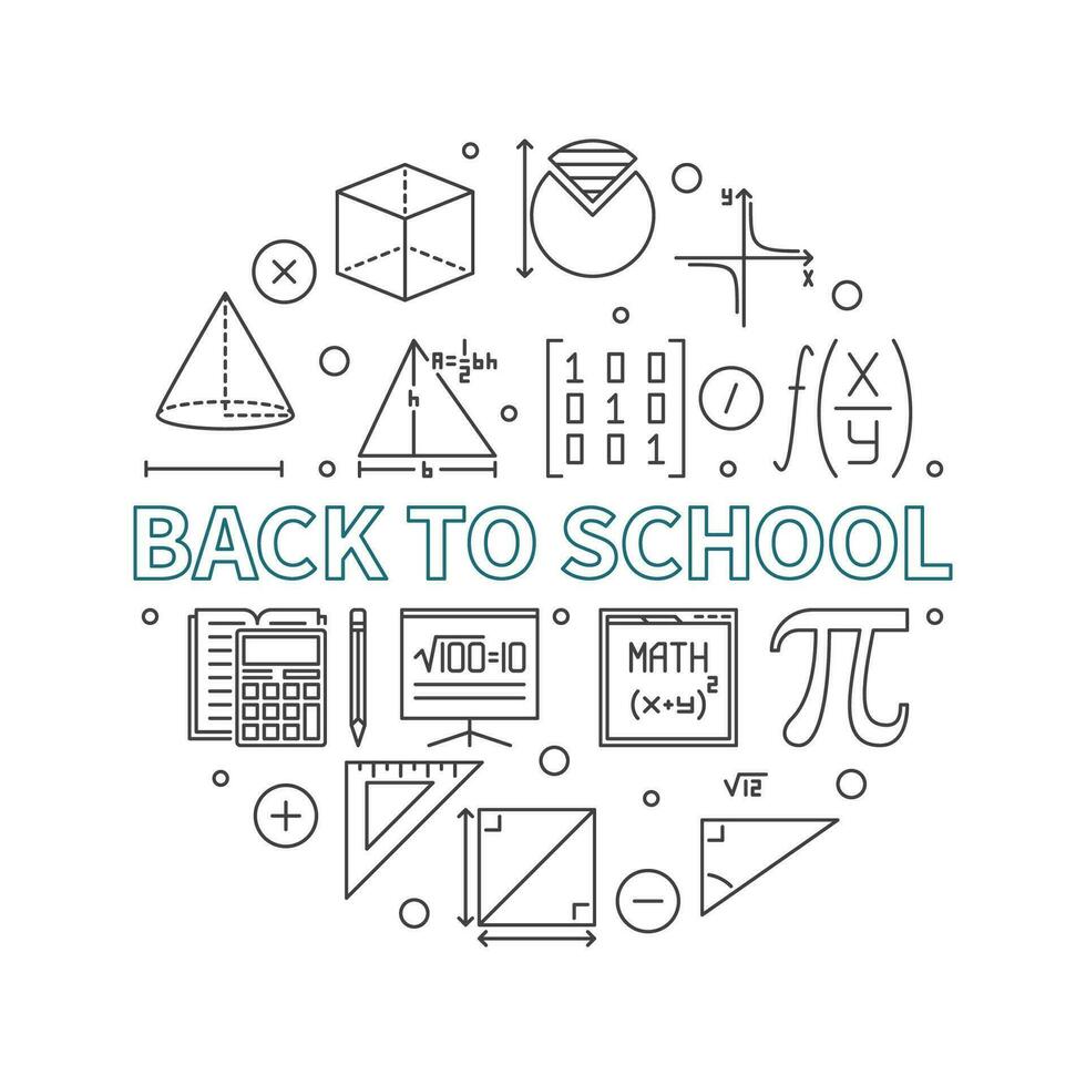 Back to School concept vector line round banner - Math illustration