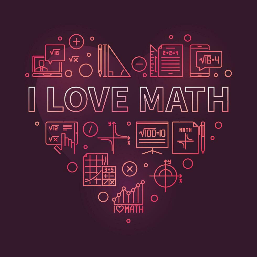 I Love Math concept vector outline heart shaped modern banner. Mathematics illustration