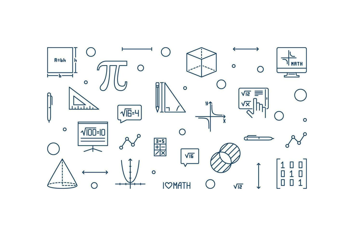 I Love Maths horizontal vector thin line banner. Math concept linear illustration