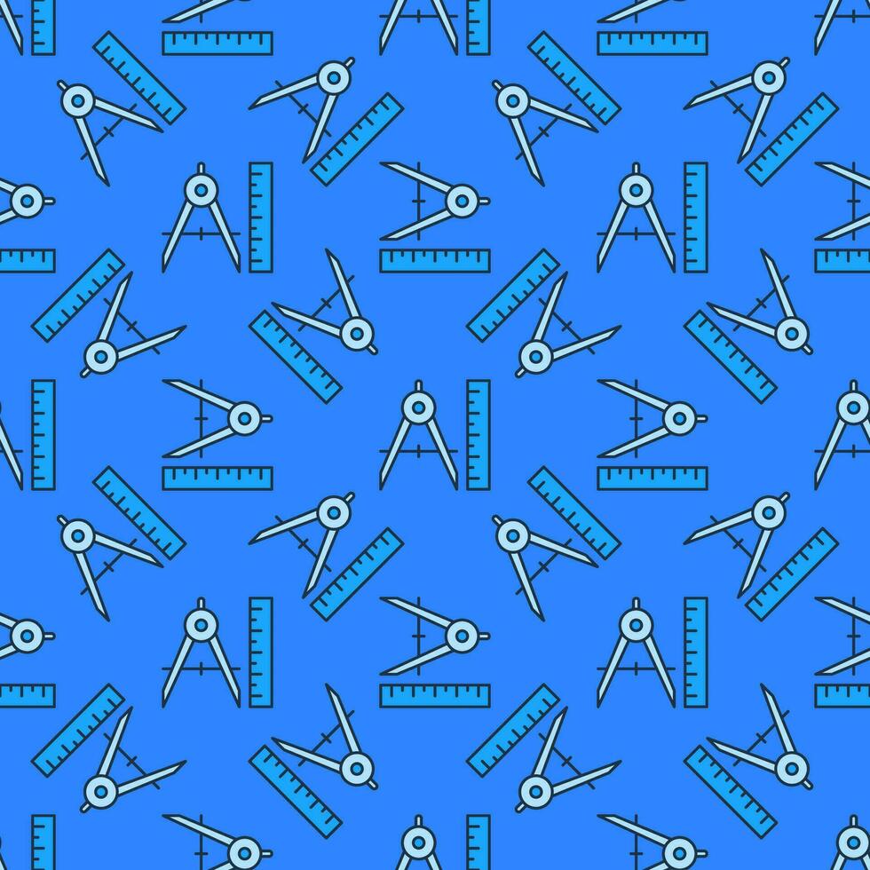 Ruler and Compass vector Mathematics Tools blue seamless pattern