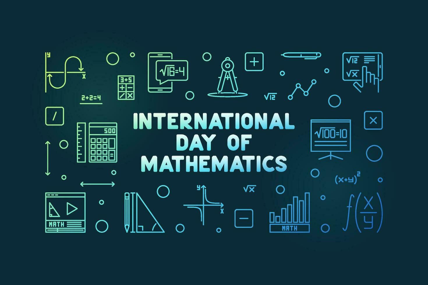 International Day of Mathematics vector outline horizontal colorful banner