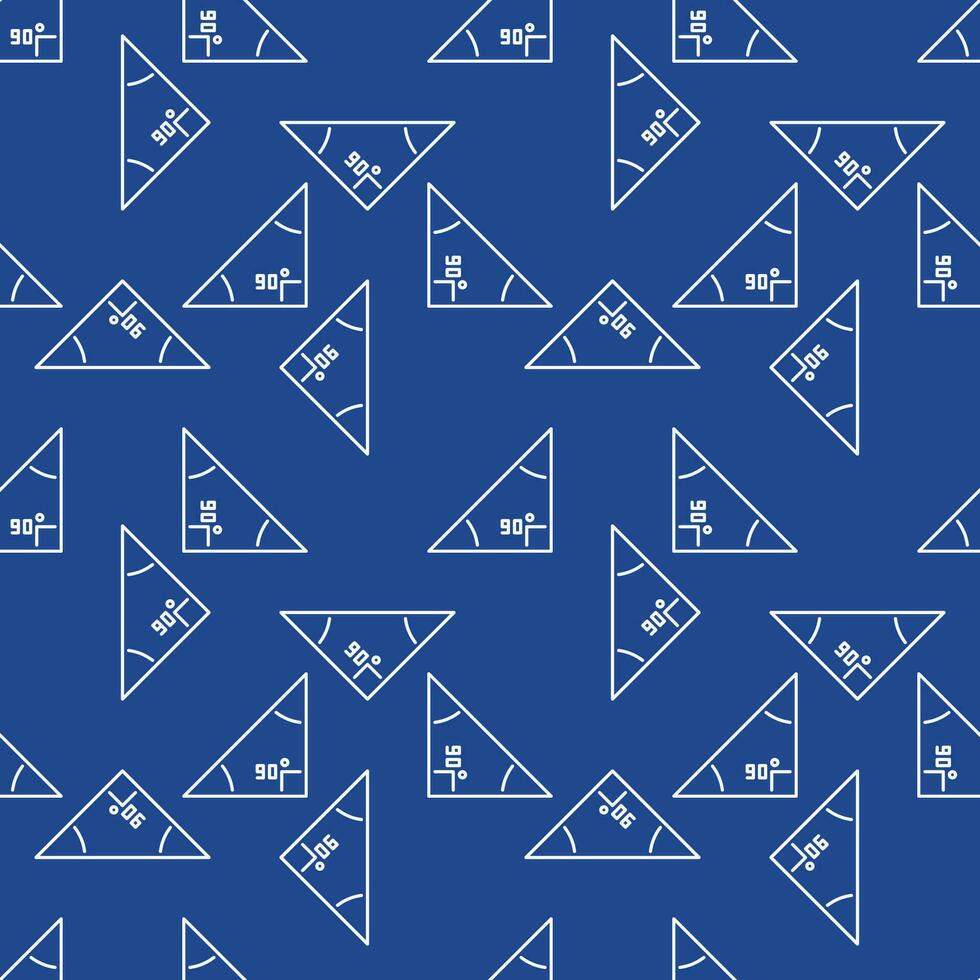 Right Triangle vector Maths 90 degree angle concept blue line seamless pattern