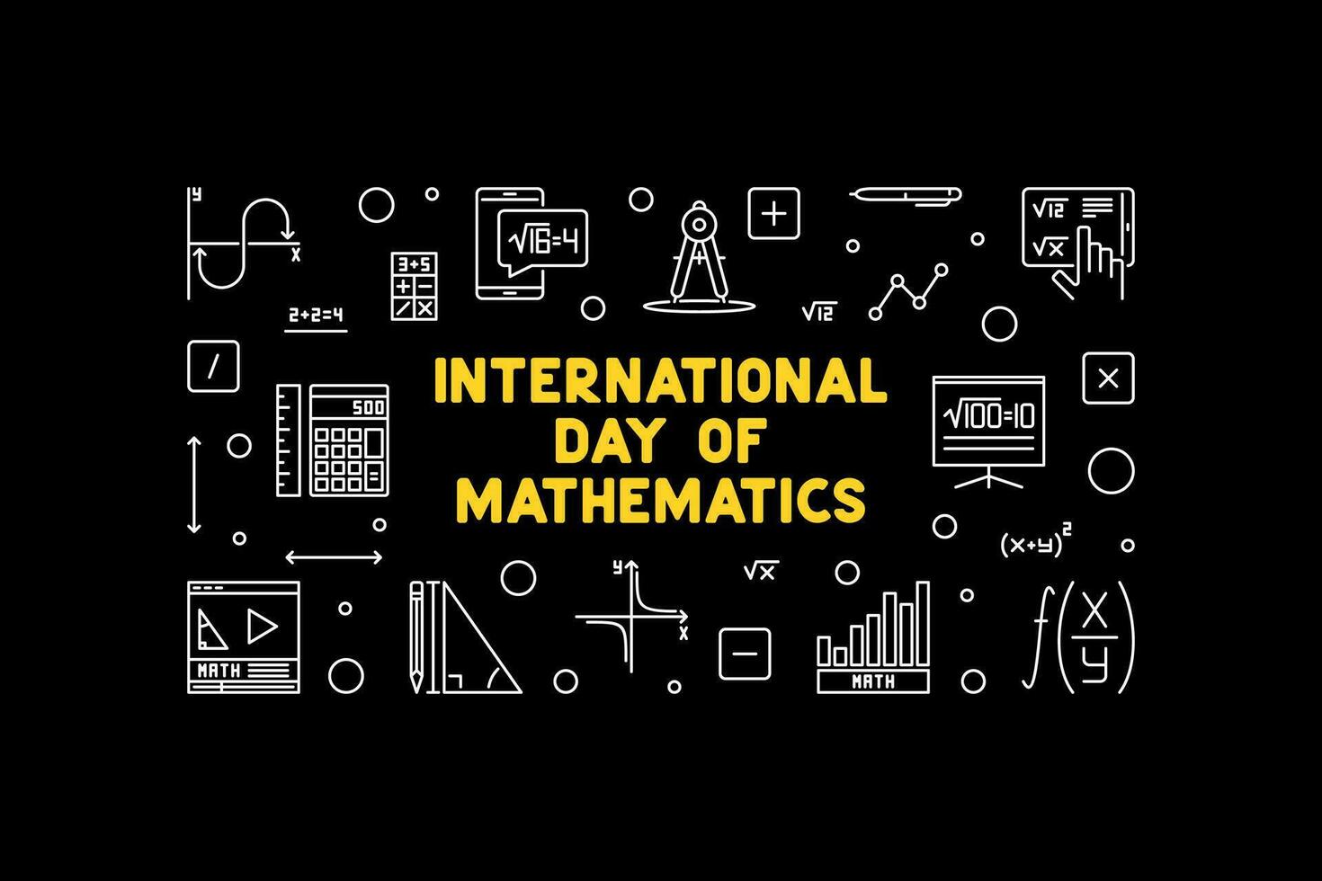 International Day of Mathematics - March 14 vector thin line horizontal banner