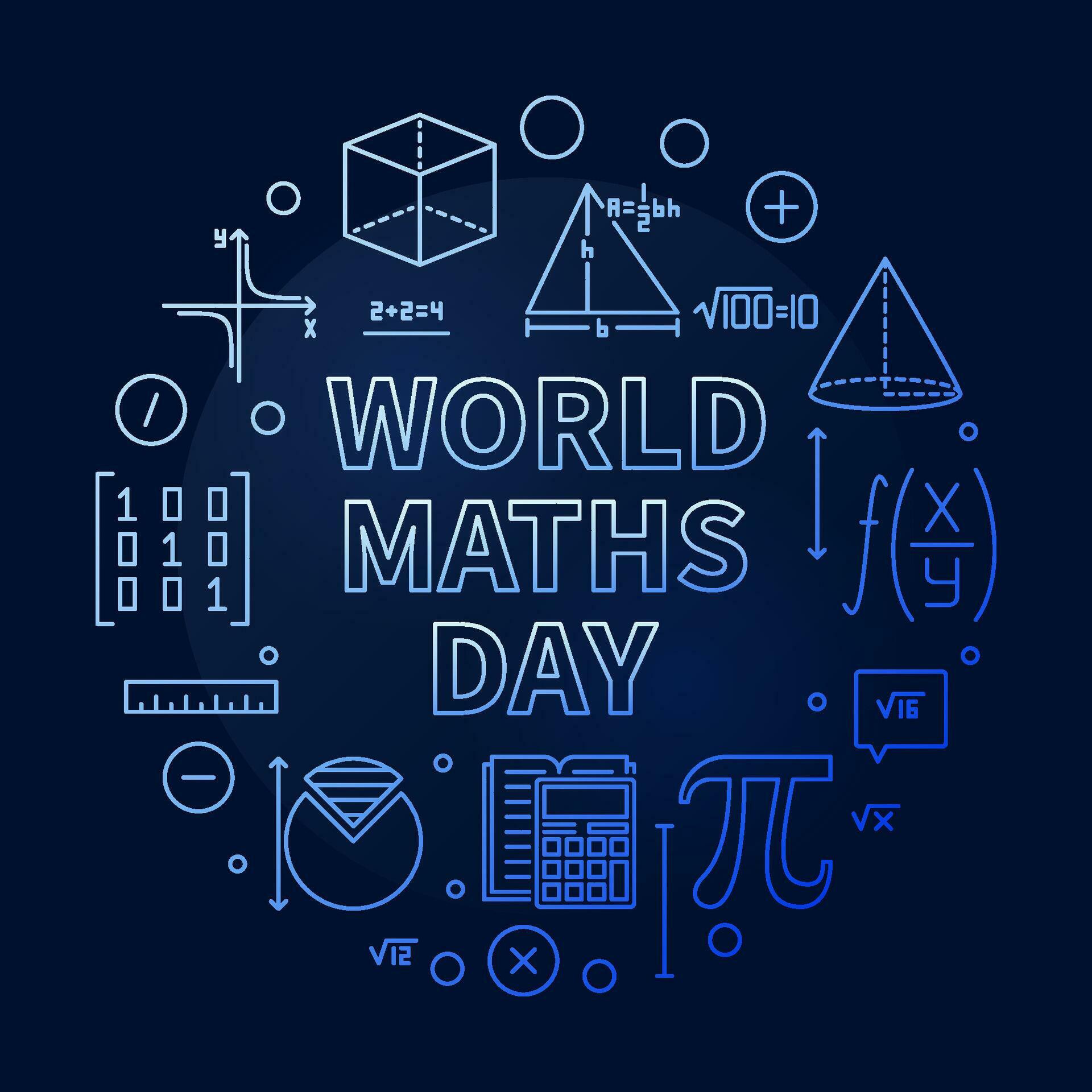 World Maths Day concept vector line round blue banner. Math Annual