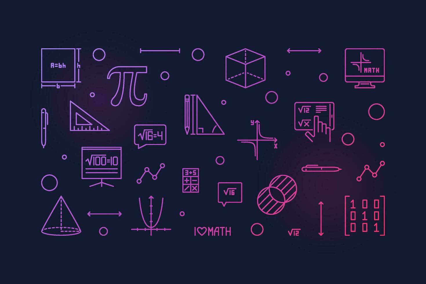 I Love Maths vector outline horizontal colored banner - Math concept concept linear illustration