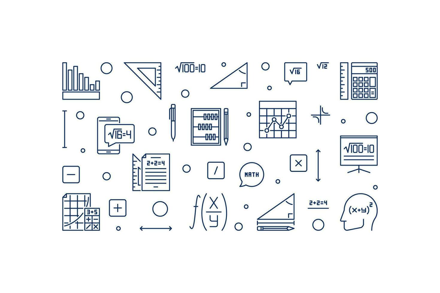 Algebra Learning vector thin line banner. Science and Math concept illustration