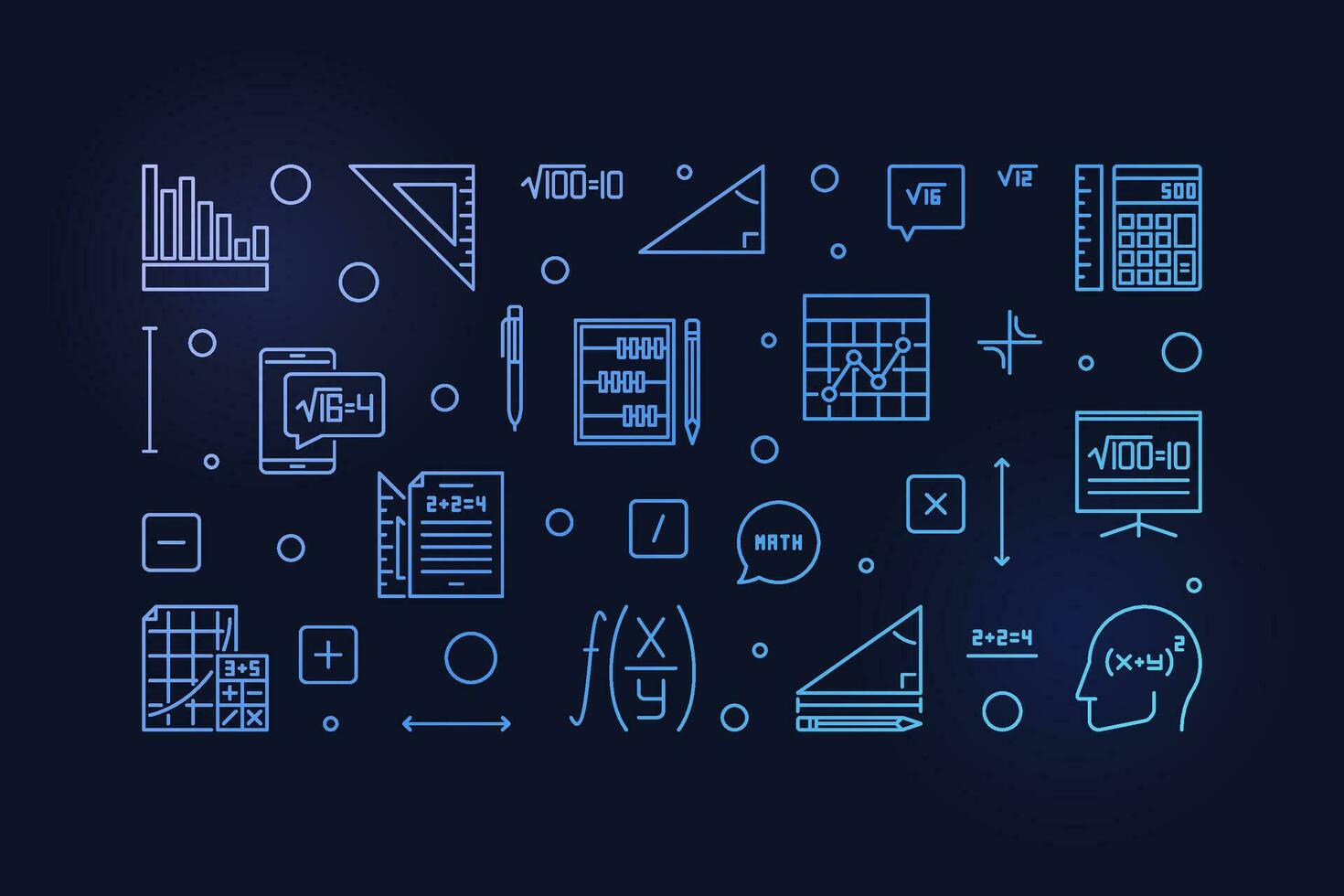 Algebra Learning vector outline blue horizontal banner - Science concept illustration in line style