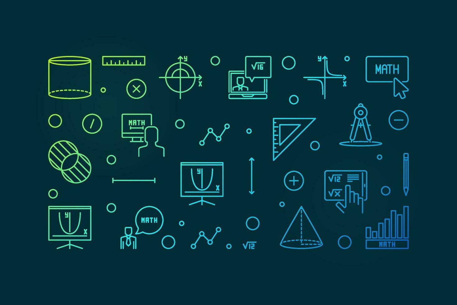 Learning Mathematics vector thin line horizontal banner - Math concept modern illustration